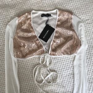 PLT Rose Gold Sequin Tie Top